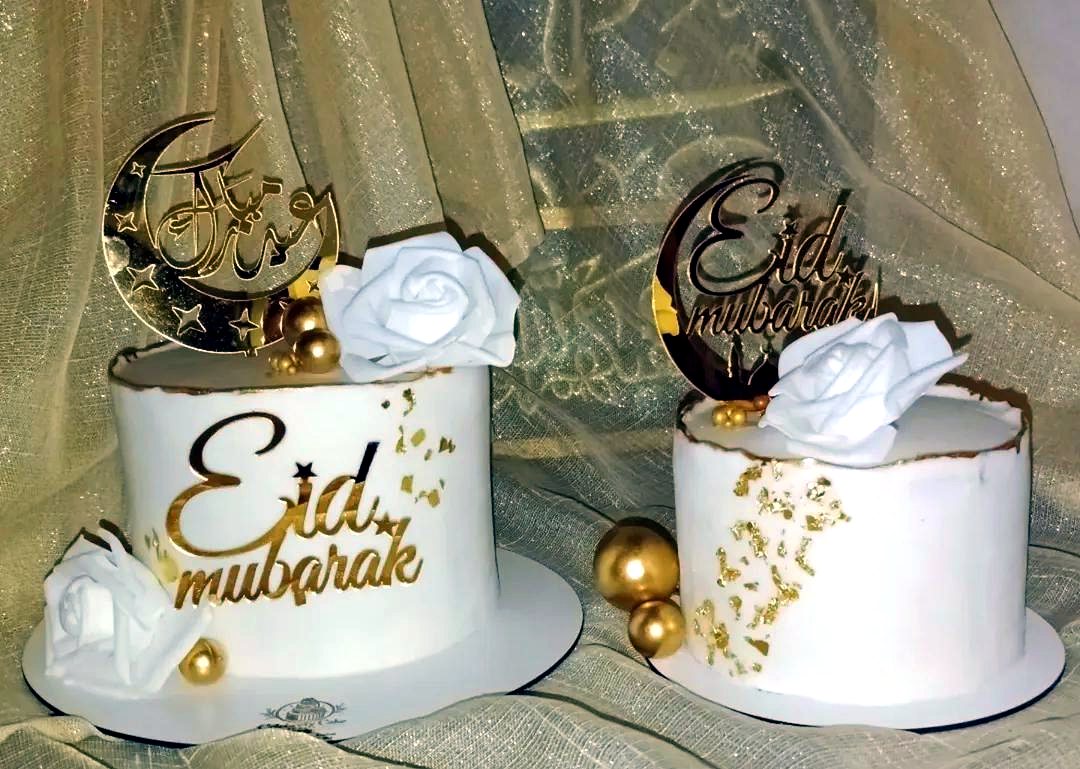 Duo de gâteaux Eid Mubarak blanc et or